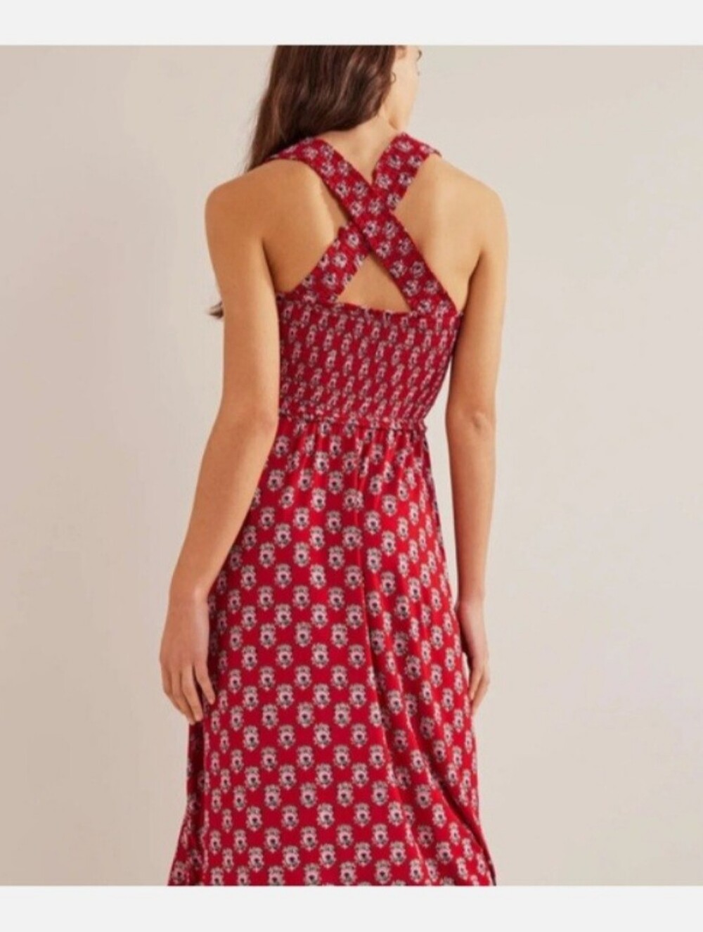Boden Floral Crossback Midi Dress Red Pointsettia Dainty Floret Print 10P